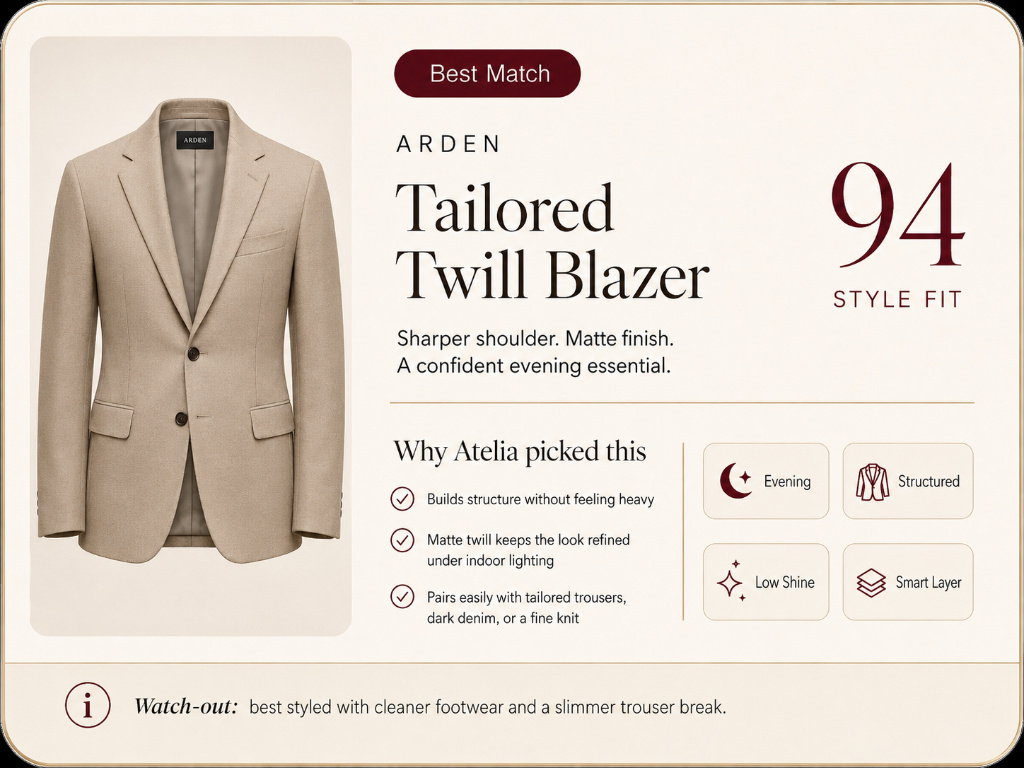 ARDEN Tailored Twill Blazer. Style fit 94. Best match.