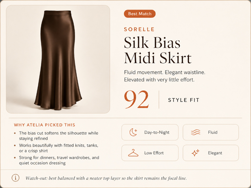 SORELLE Silk Bias Midi Skirt. Style fit 92. Best match.